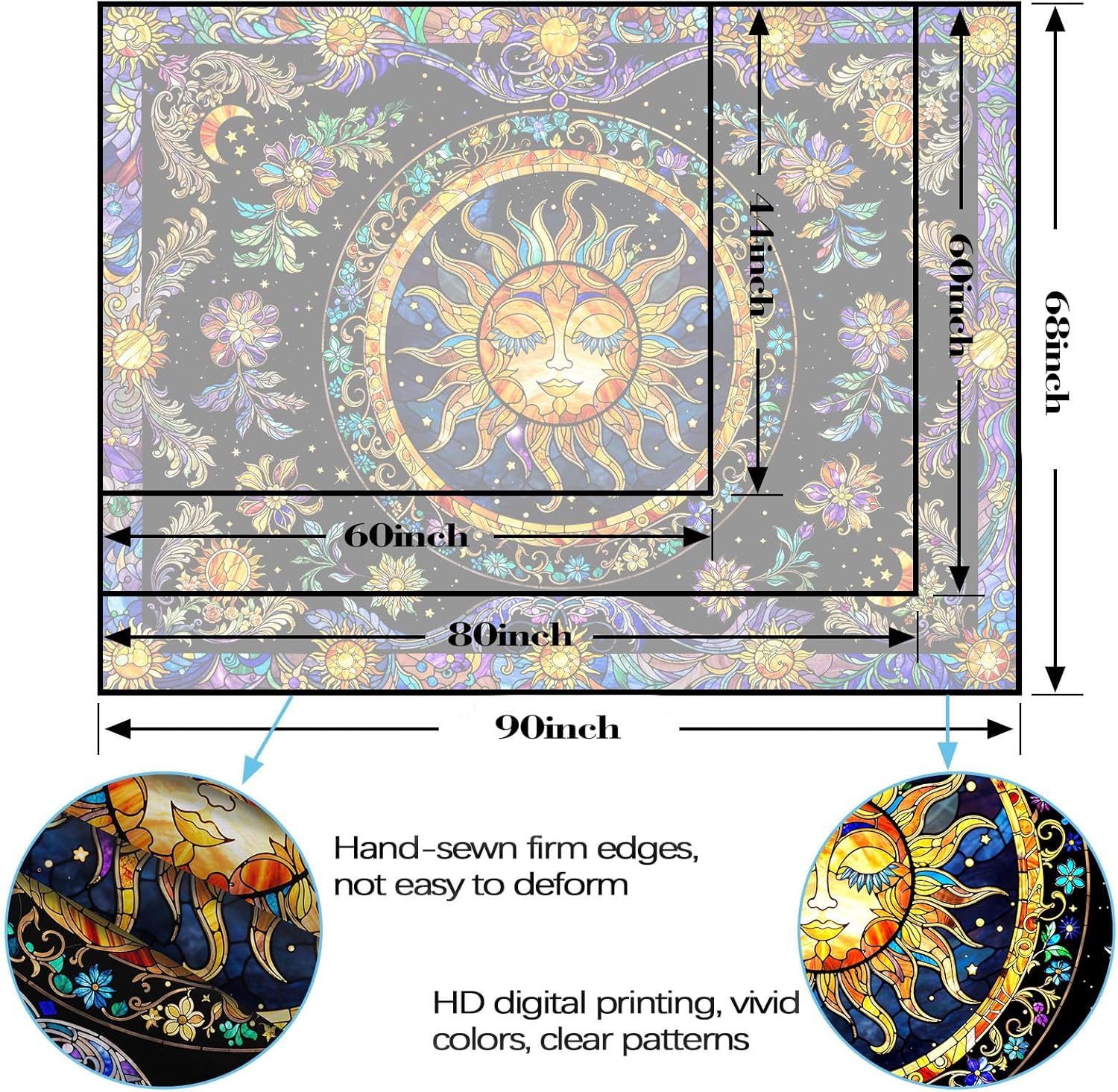 Lunerfex Sun Tapestry Stained Glass Tapestry Wall Decor Tapestries for Bedroom Boho Tapestries Wall
