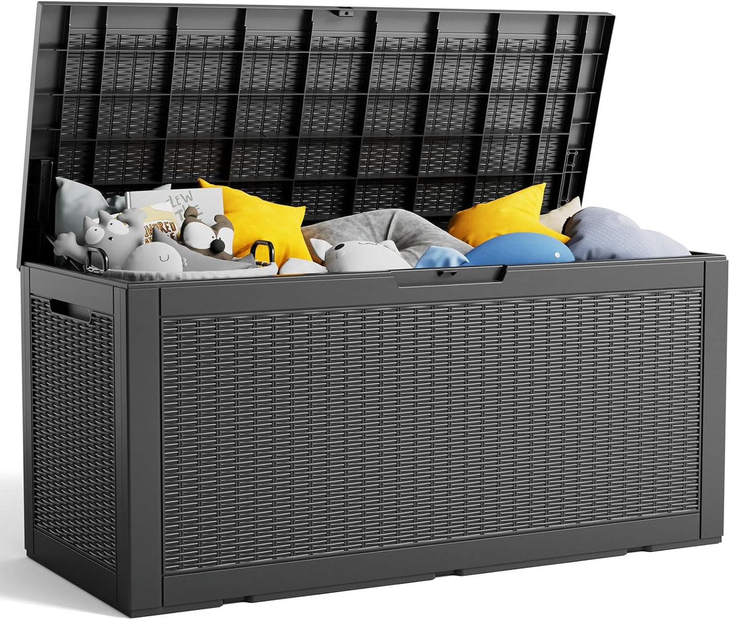 100 Gallon Resin Deck Box, Lockable Patio Outdoor Storage Box for Furniture, Garden Tools and Tools