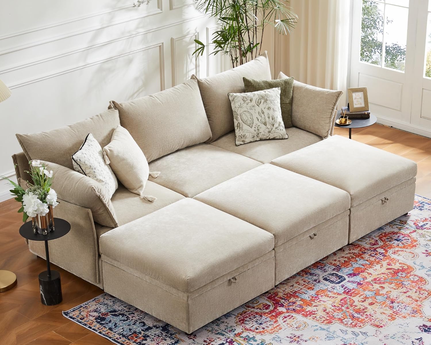 102.6" Luxury Modular Sleeper Sofa Bed 6 Seat Reversible Sectional Couch Deep Seat with Storage