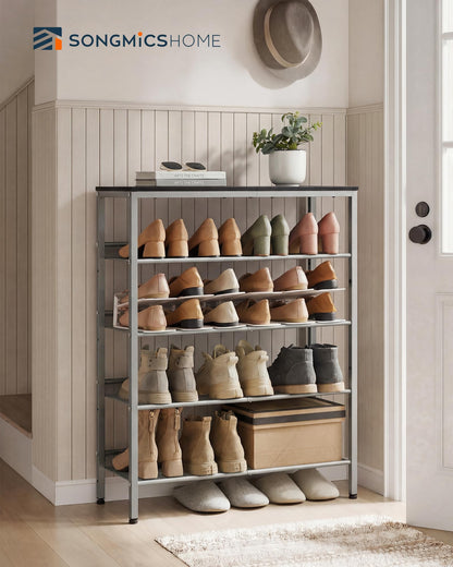 SONGMICS HOME 5 Tier Shoe Storage Organizer, Freestanding Shoe Rack, Dense Mesh, for Living Room