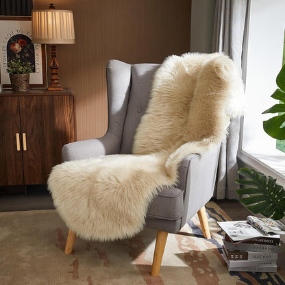 AMTOVO Faux Sheepskin Rug, Beige Ultra Soft Fluffy Shag Area Rug, 2 x 6 ft Faux Fur Rug for Bedroom