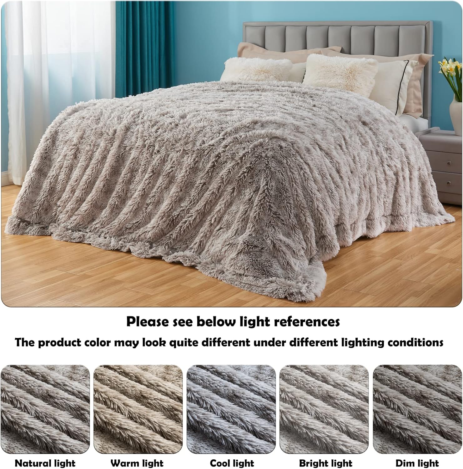 GONAAP Fuzzy Faux Fur Throw Blanket Frosty Grey Super Soft Cozy Plush Fuzzy Shaggy Blanket for