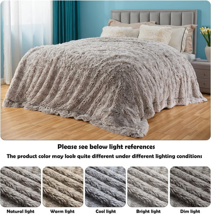 GONAAP Fuzzy Faux Fur Throw Blanket Frosty Grey Super Soft Cozy Plush Fuzzy Shaggy Blanket for