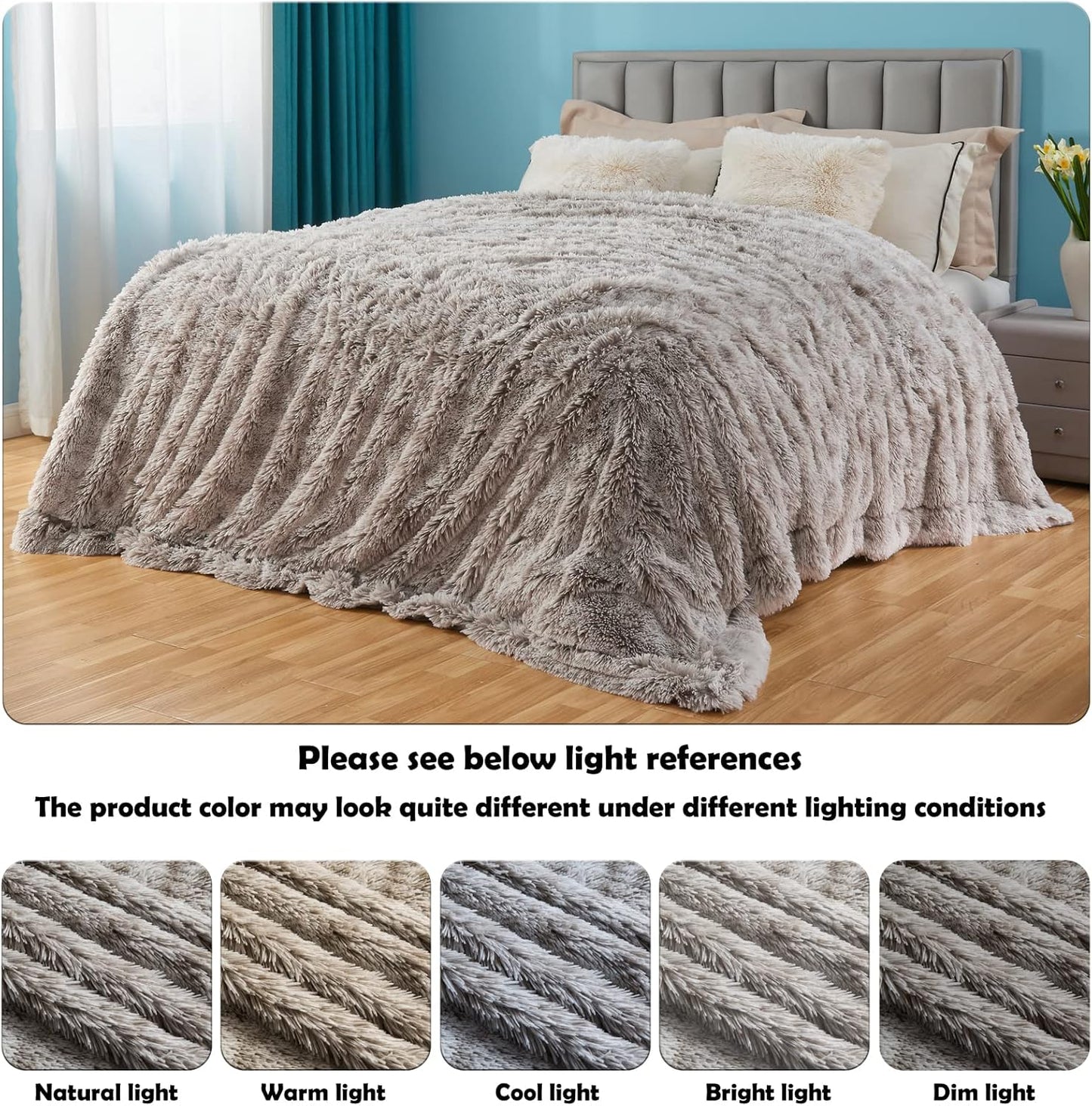 GONAAP Fuzzy Faux Fur Throw Blanket Twin Size Frosty Grey Super Soft Cozy Plush Fuzzy Shaggy