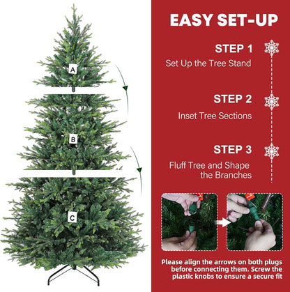 Hykolity 7.5 ft Prelit Christmas Tree, 2933 PE&PVC Realistic Branch Tips, Frasier Grande Christmas