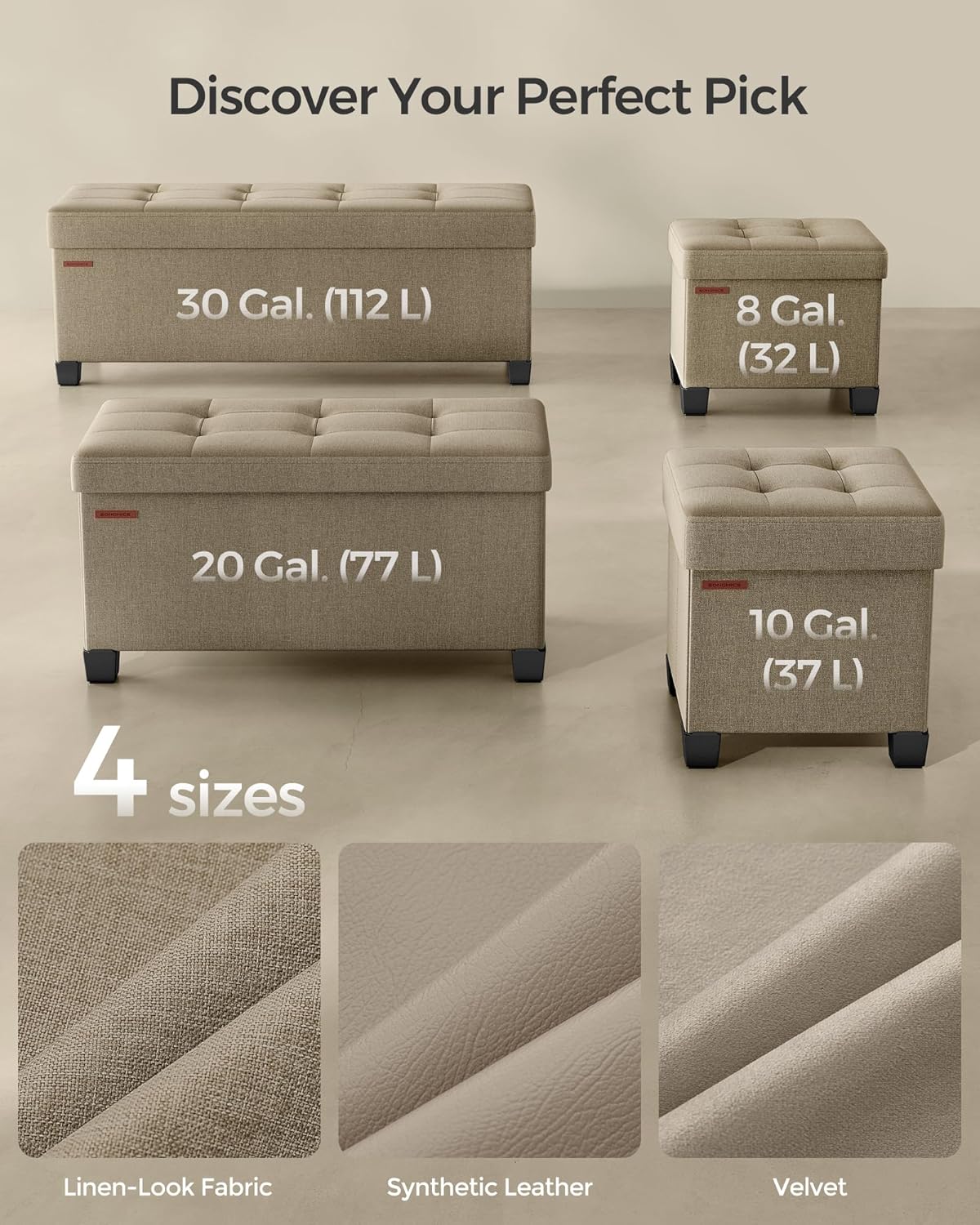 SONGMICS Storage Ottoman Bench, Foldable Foot Rest with Legs, 15 x 43 x 15.7 Inches, End of Bed