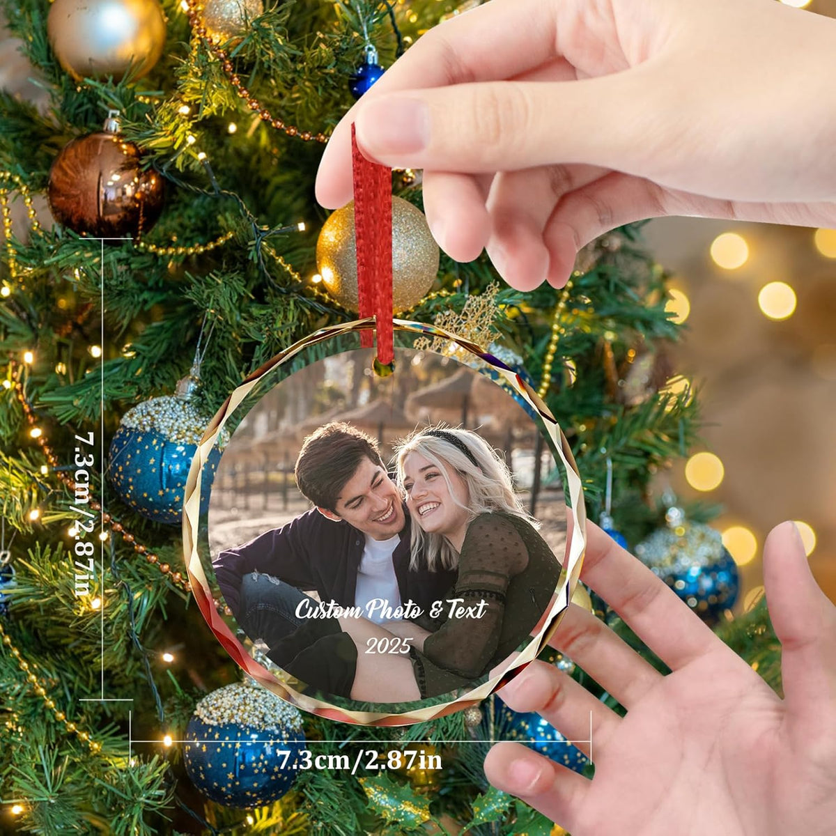 Personalized Photo Crystal Ornament 2025, Custom Engraved Heart Pendant Keepsake Wedding Gift for