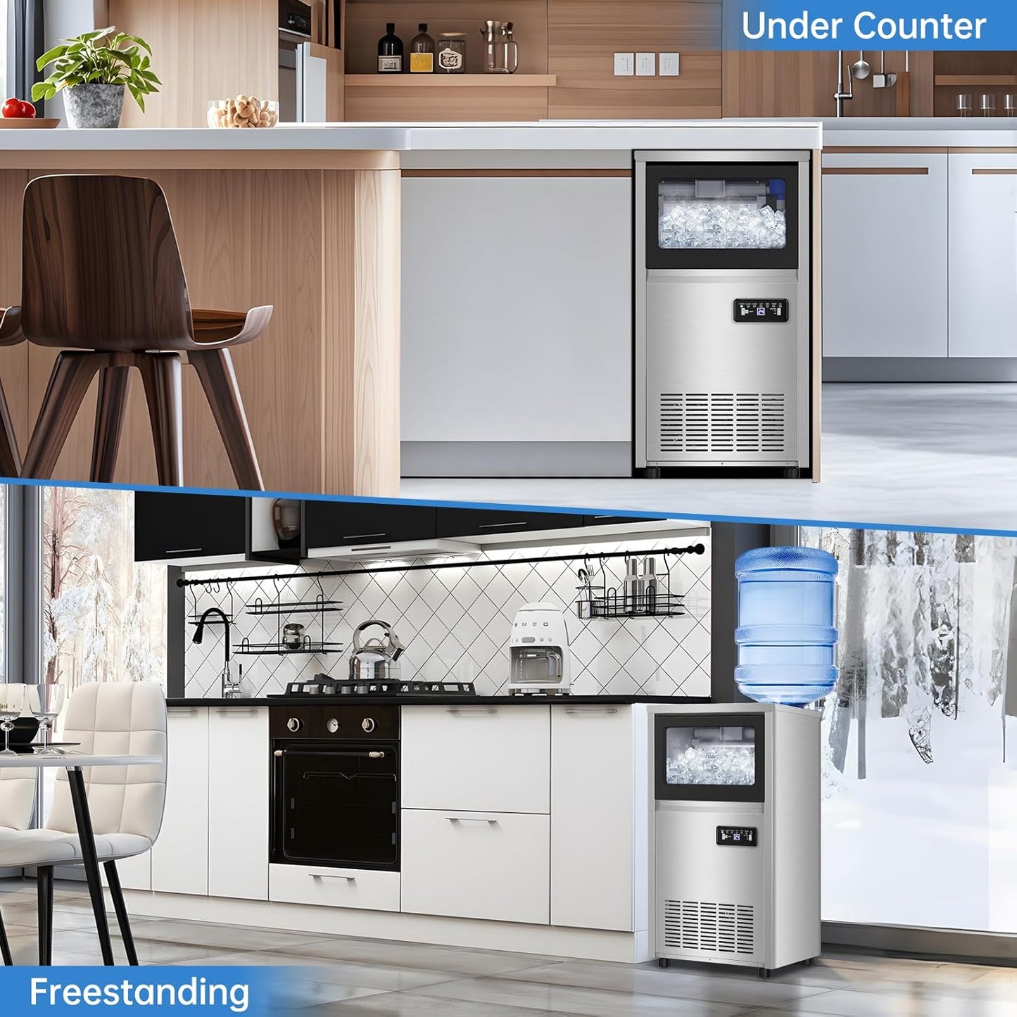 Ice Machine Commercial Ice Maker Machine, 150 Lbs /24H, 30 lbs Bin, Under Counter Built-in or