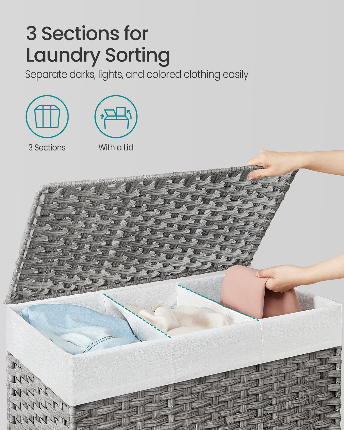 SONGMICS Laundry Hamper with Lid, 42.3 Gallons (160 L), Rolling Laundry Basket with Wheels