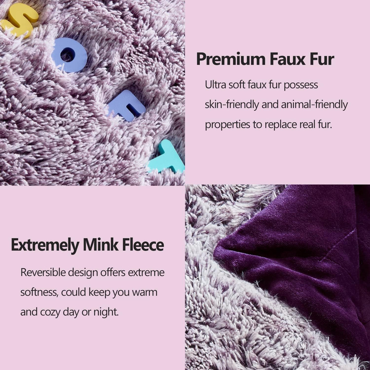 GONAAP Fuzzy Faux Fur Throw Blanket Frosty Purple Super Soft Cozy Plush Fuzzy Shaggy Blanket for