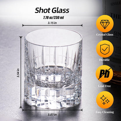 KAMMAK Crystal Whiskey Glasses Set of 2, Luxury 7.78oz Old Fashioned Glasses Stemless, Hand Blown