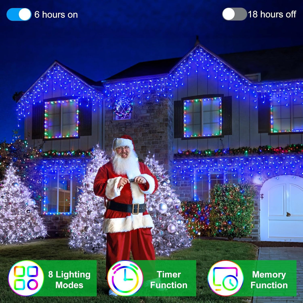792 LED Christma Lights with 176 Drops, 82ft Outdoor Hanging lights with 8 Modes & Timer Memory
