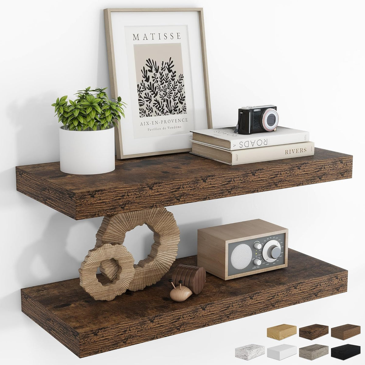 RICHFOCUS 24Inch Floating Shelves for Wall 2 Pack Shelves for Bedroom|Kitchen|Bathroom Wall Mounted