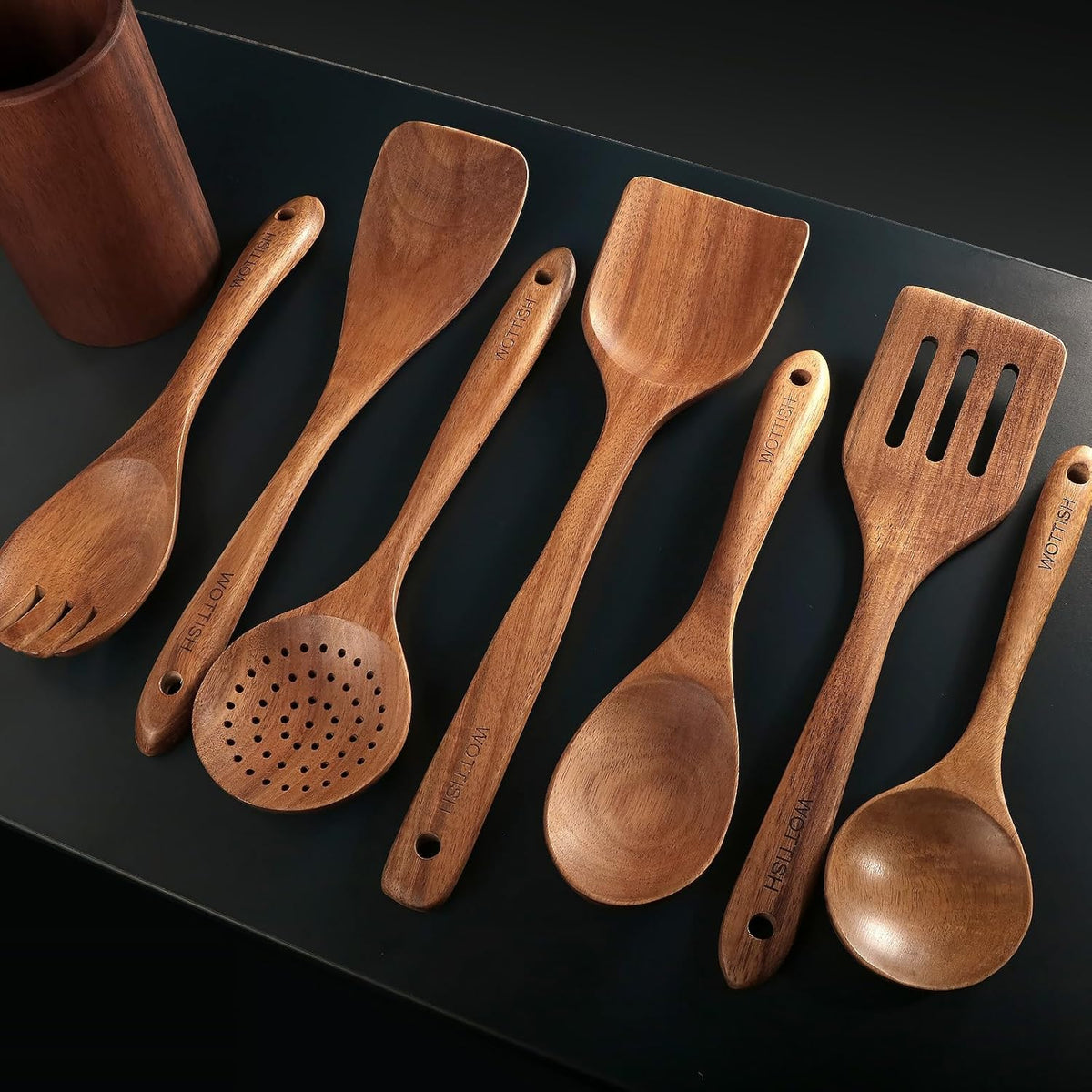 Wooden Spoons for Cooking - 8-Piece Wooden Kitchen Utensil Set made of Natural Solid Wood Material