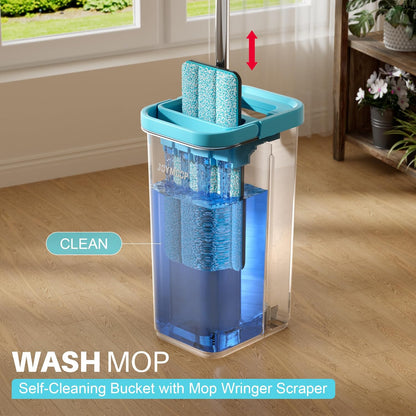 JOYMOOP Mop and Bucket Set with Wringer, with 3 Reusable Microfiber Mop Pads, Mops for Floor