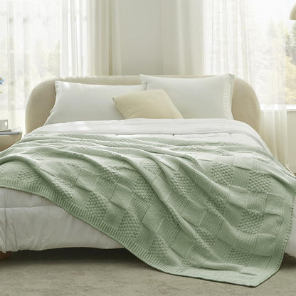 Amélie Home Chenille Knit Throw Blanket for Couch, Checkered Texture Decorative Soft Blanket for