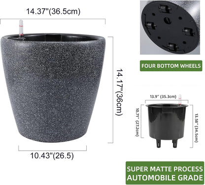 Dexceder 15x14 Self Watering Planter with Wheels Indoor Outdoor, Inner Pot Design, Thickened Large