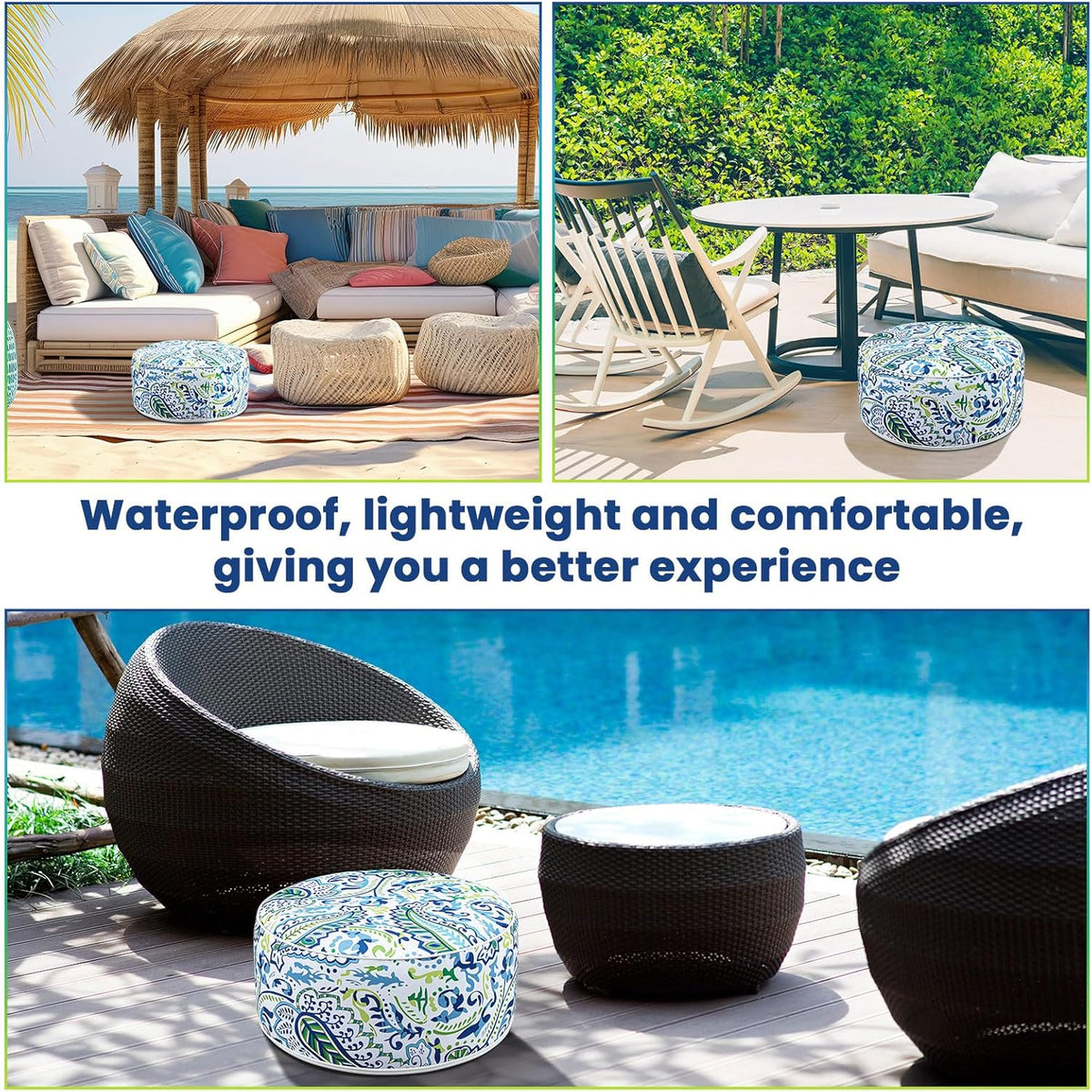 2 Pack Outdoor Inflatable Ottoman Waterproof Inflatable Pouf Foot Rest with Handle D21 x H9