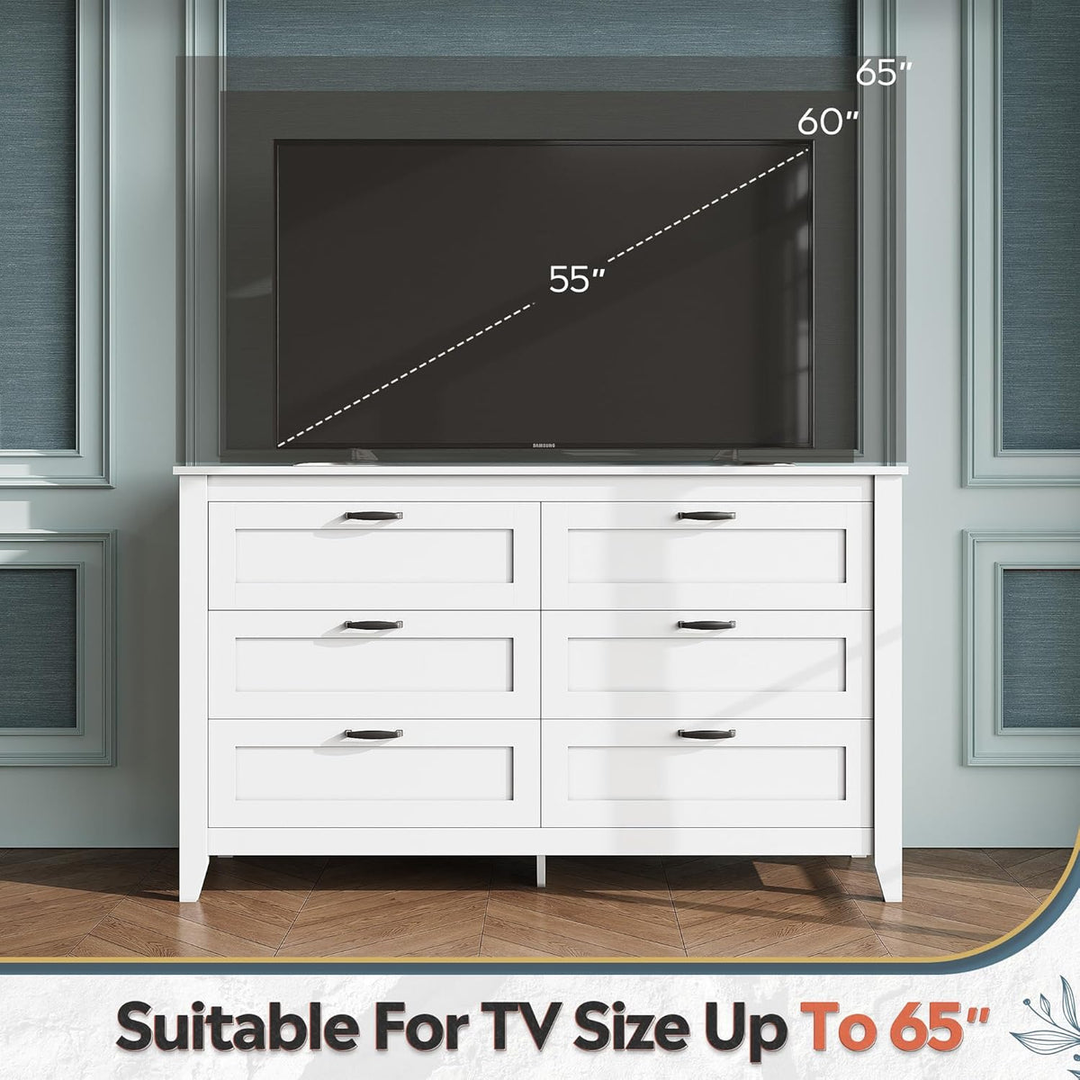 WLIVE White Dresser for Bedroom, 6 Drawer Wood Dresser with Metal Handle, Large Double Wooden Chest