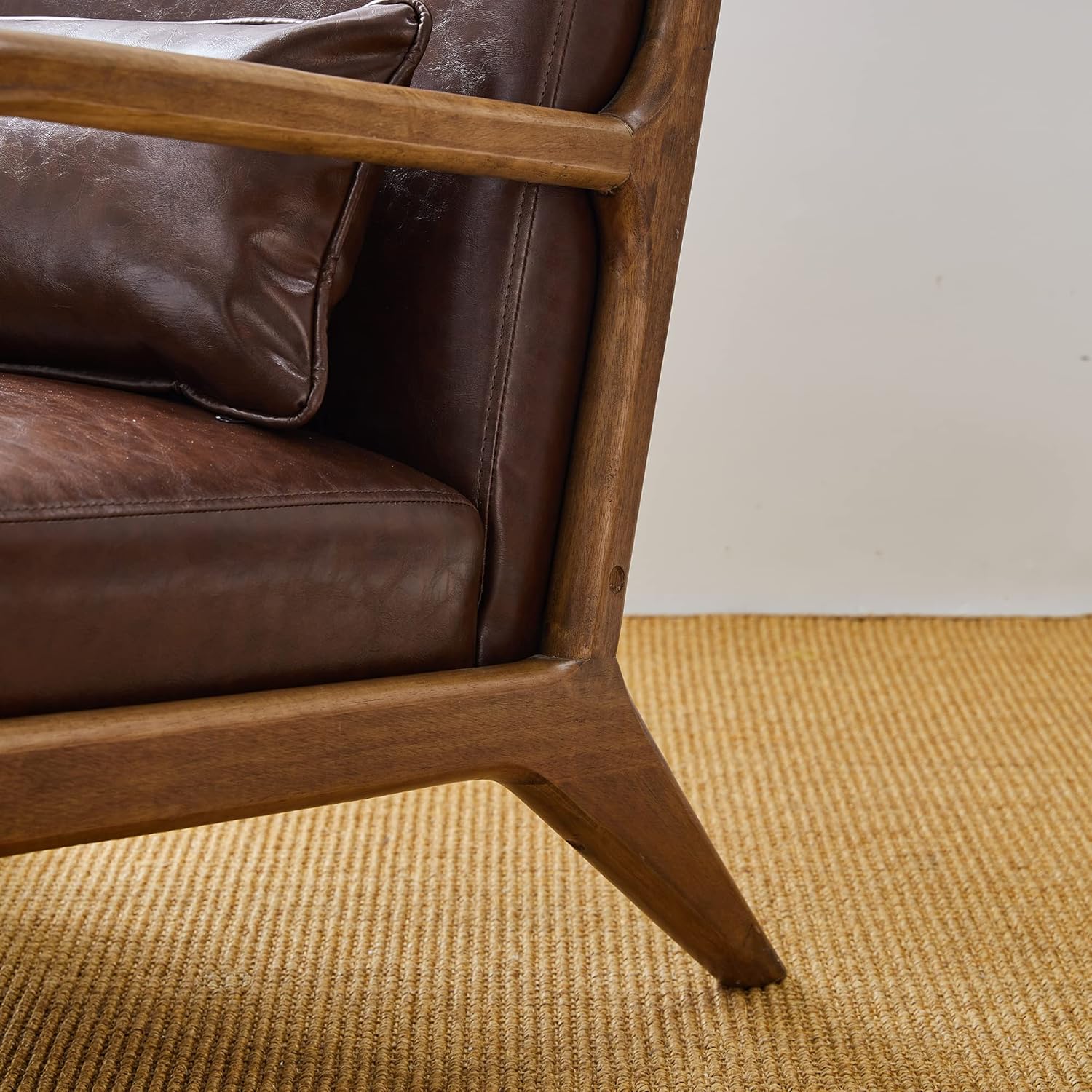 Glitzhome 30.75 "H Mid Century Coffee Accent Armchair, Single Reading Armchair PU Leather Lounge