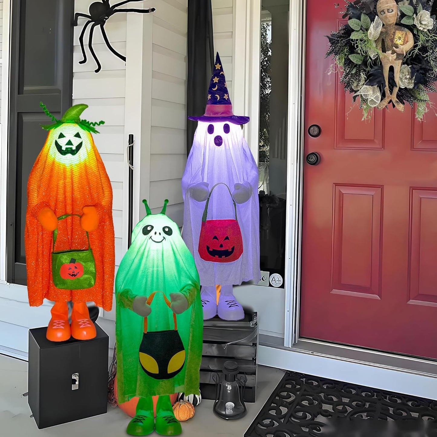 32" Front Porch Light up Halloween Figure Décor, Kit Standing Trick or Treat Indoor and Outdoor
