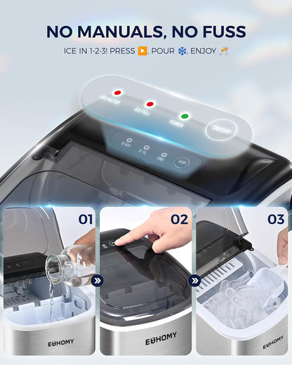 EUHOMY Countertop Ice Maker Machine with Handle, 26lbs Per Day, 9 Ice Cubes Ready in 6 Mins