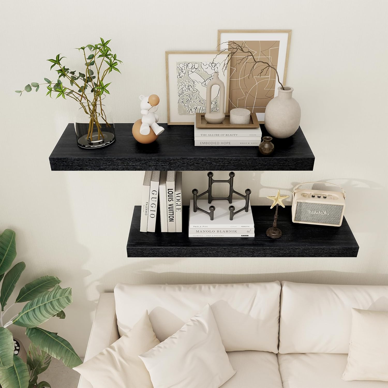 Black Floating Shelves 36 Inch Long, 12 Inch Deep Floating Shelves for Wall, 36 x 12 Shelves for