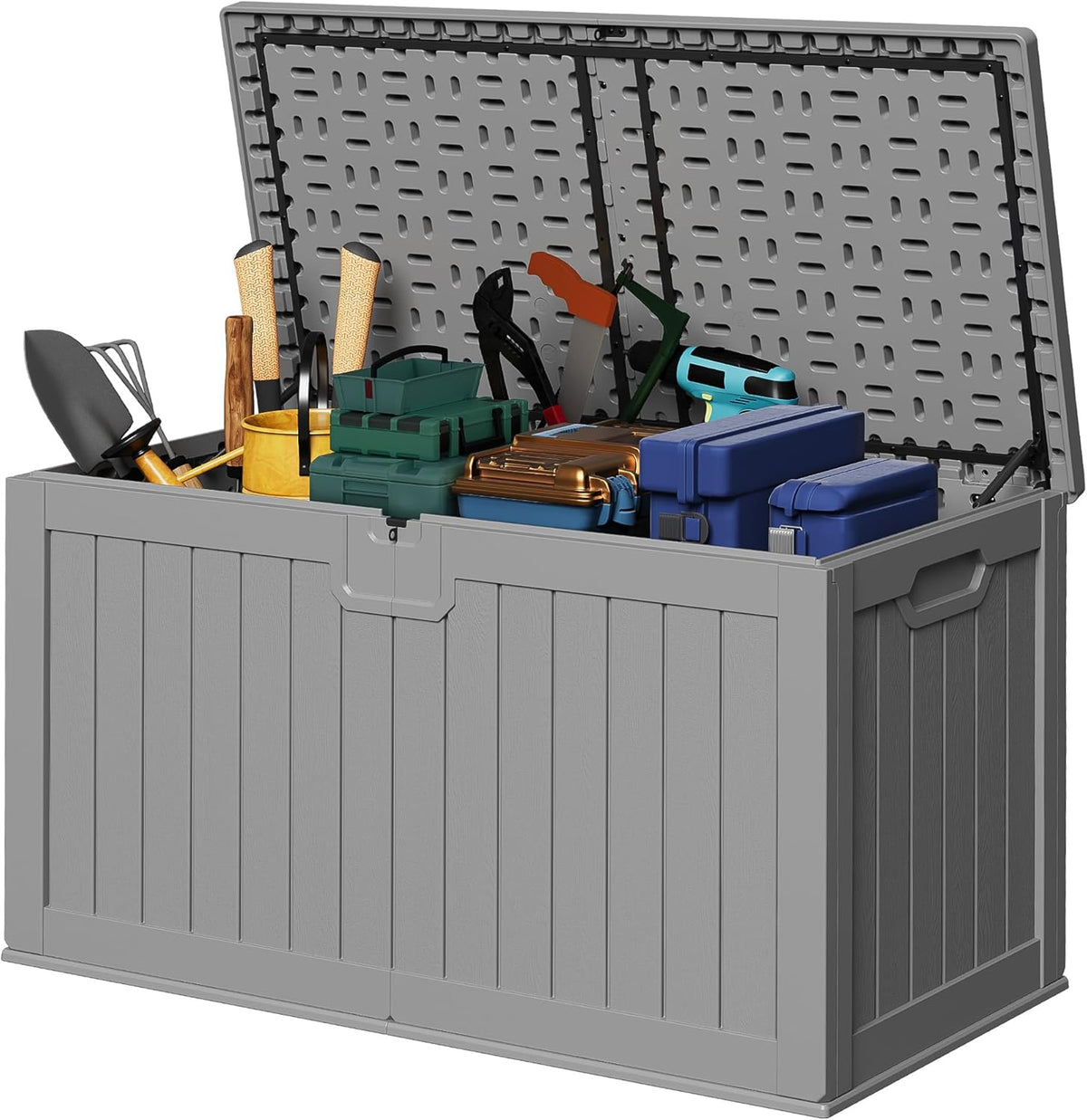 Devoko 240 Gallon Double-Wall Deck Box with Divider, Side Handles, Resin Outdoor Large Storage Box