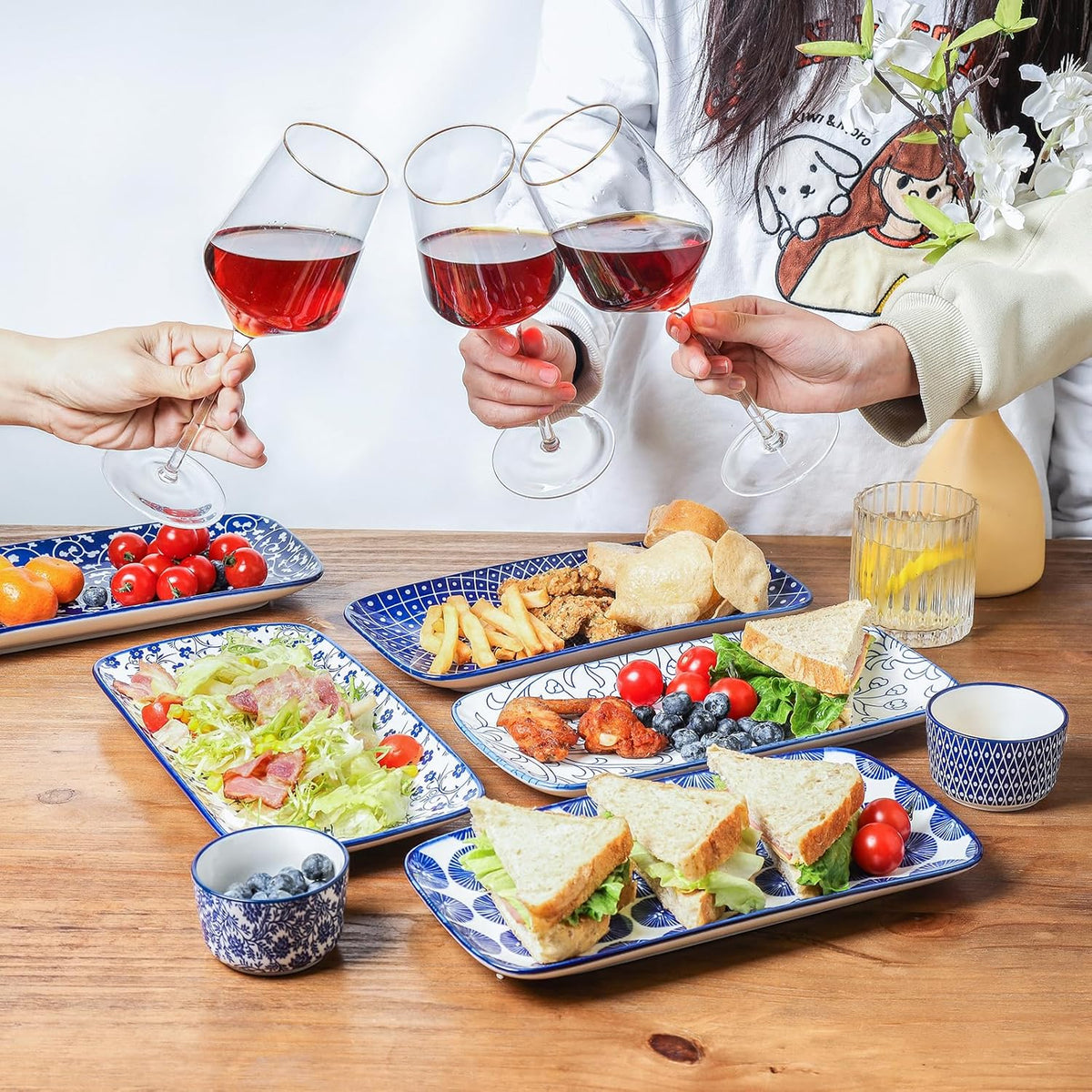 Selamica Ceramic Serving Platters, 14 Inch Serving Trays for Party Entertaining, Large Rectangular