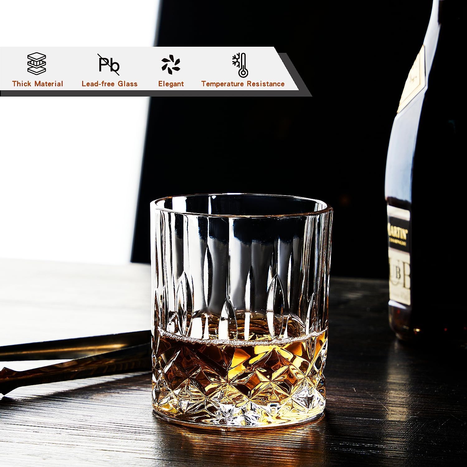 Whiskey Glasses Set of 4,Rock Glasses,11 oz Lead-Free Crystal Bourbon Glass,Old Fashioned Glass for