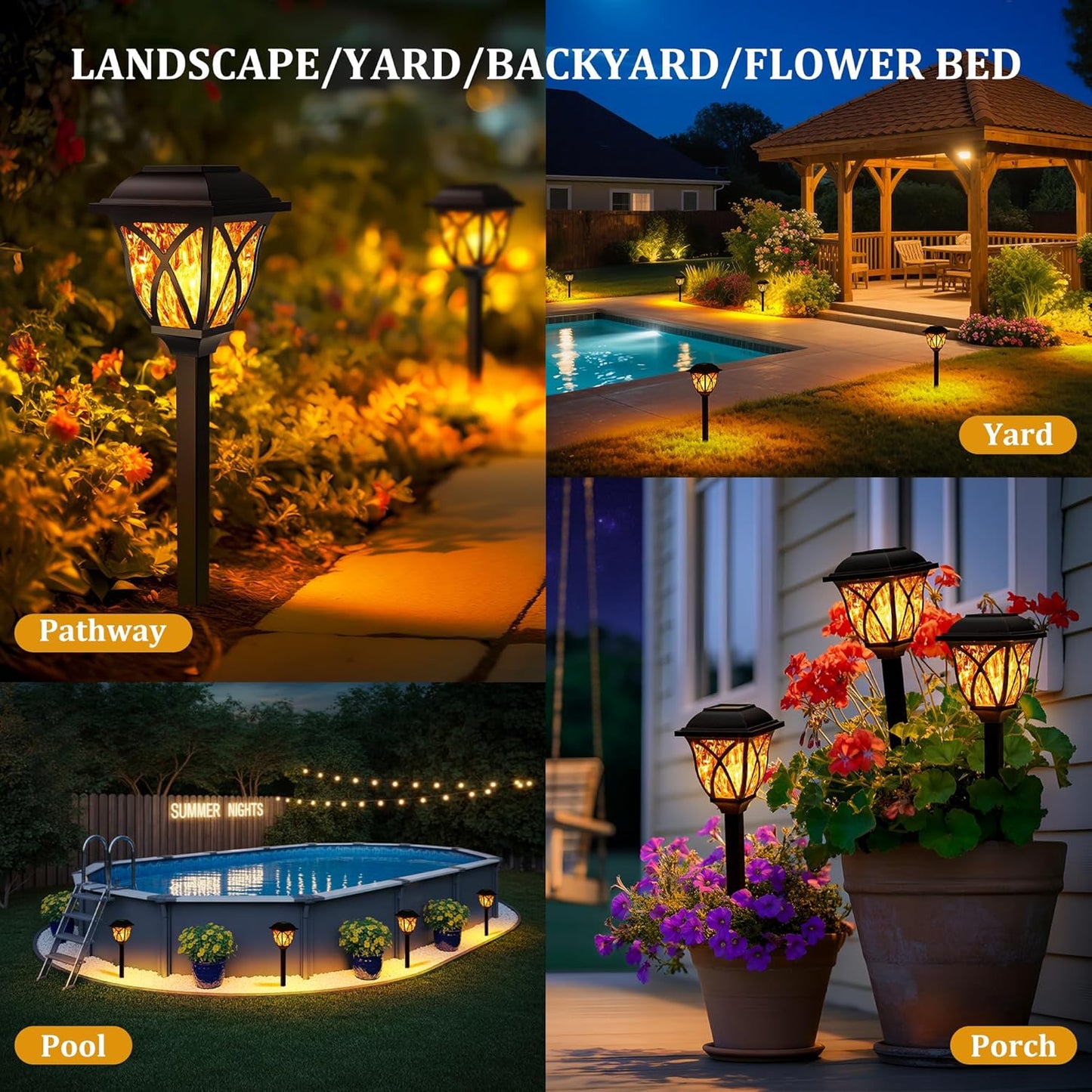GIGALUMI Solar Lights Outdoor Waterproof, 8 Pack Flickering Flame LED Lights, Garden Decor for
