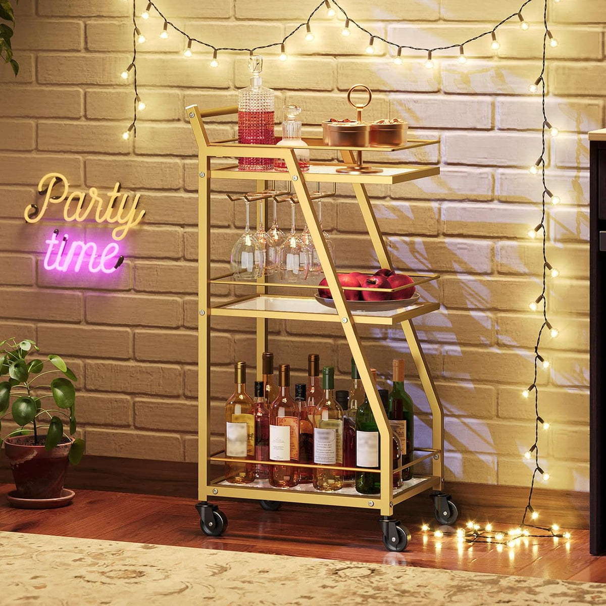 Bar Cart, 3-Tier Bar Cart for The Home, Home Bar Serving Cart with Glass Holders, Beverage Cart for