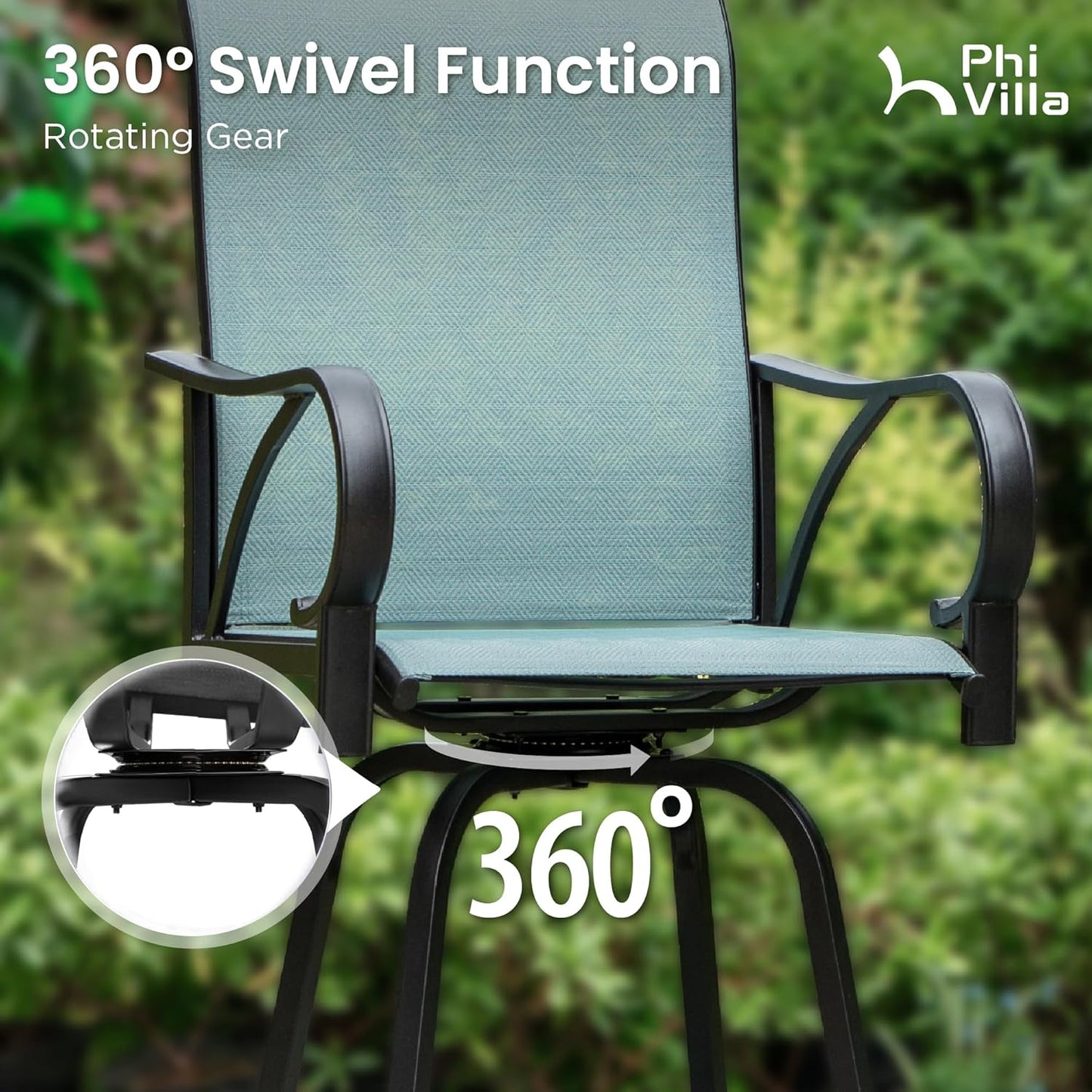 PHI VILLA Outdoor Swivel Bar Stools Set for 4, Metal Patio Bar Table and Chairs Set with Teal