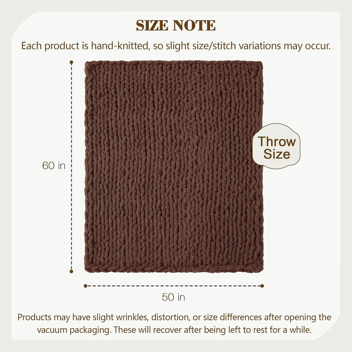Carriediosa Chunky Knit Throw Blanket 50" X 60", 100% Hand Made Large Chenille Loop Yarn Soft