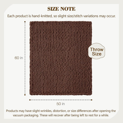 Carriediosa Chunky Knit Throw Blanket 50" X 60", 100% Hand Made Large Chenille Loop Yarn Soft