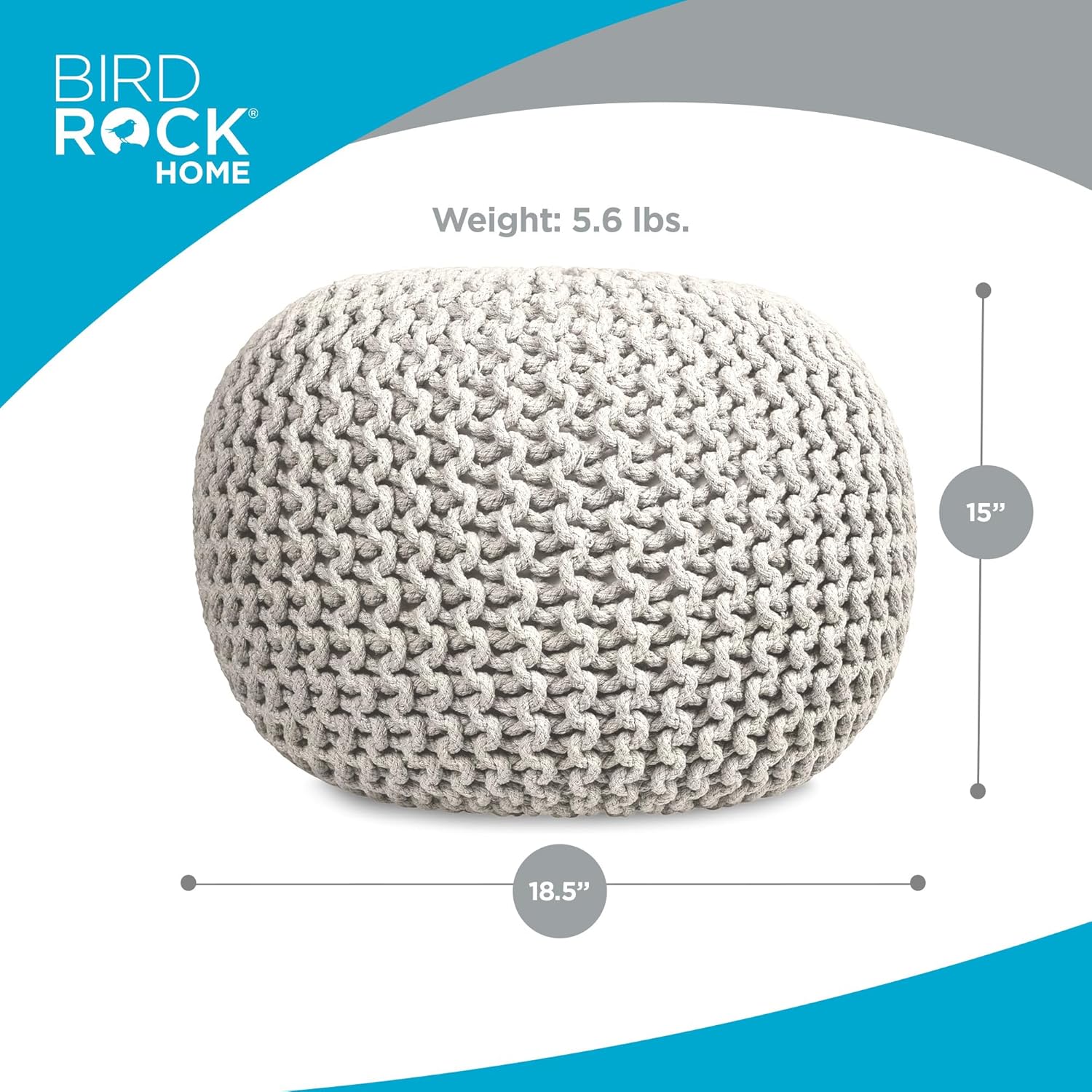 BIRDROCK HOME Round Pouf Ottoman | Cotton Braided Foot Stool with Bean Bag Filling | Boho Foot Rest
