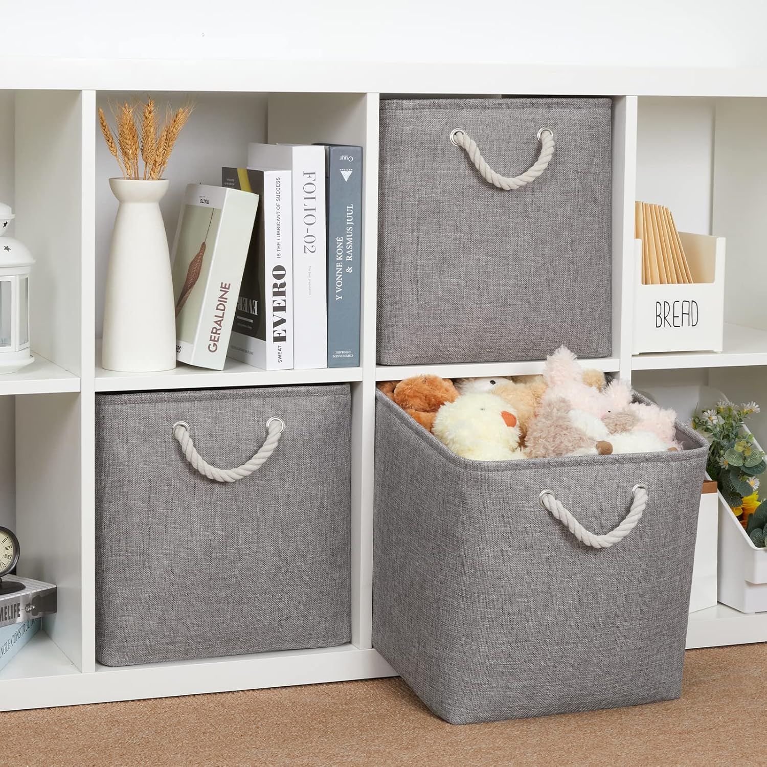 Bidtakay Grey Baskets Foldable Storage Cube Bins 13x13x13 Cube Storage Organizer Closet Set of 3