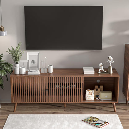 Mid Century Modern TV Stand for Televisions up to 70 Inches, with Sliding Doors and Storage