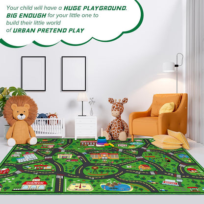 Kids Carpet Playmat Rug 6 x 9 ft Player Car Rug, City Life Traffic Road Map Mat Educational Game