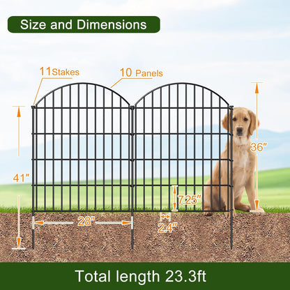 Metal Garden Fence 36in (H) x 23.3ft (L), 10 Panels + 11 Stakes Dog Fences Border Fence Animal