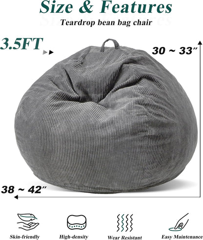 3.5FT Bean Bag Chairs Teardrop Bean Bag Chair for Adults Beanbag Chair with Memory Foam Filled