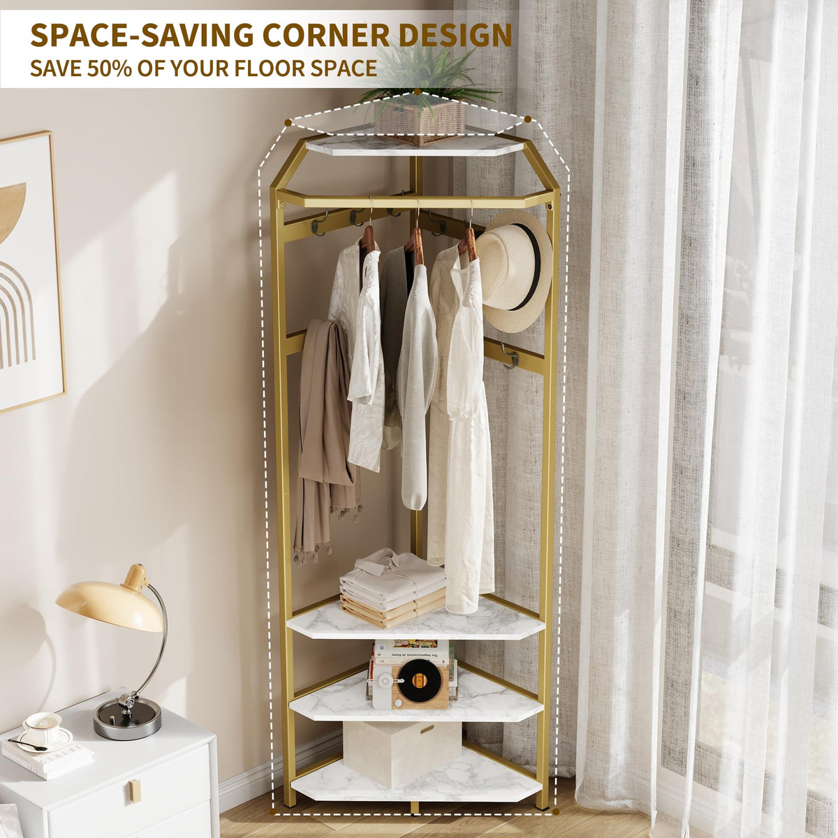 IDEALHOUSE Corner Coat Rack With Shoe Bench and 6 Double Hooks, Corner Hall Tree - Clothes Rack