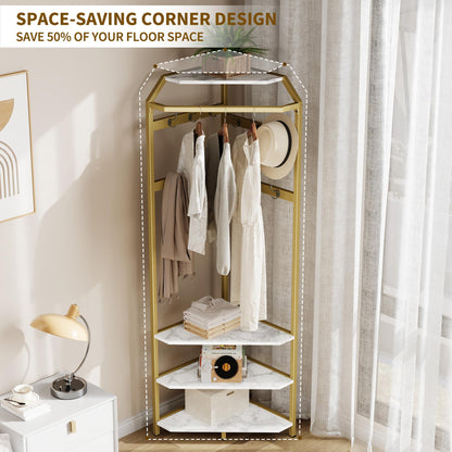IDEALHOUSE Corner Coat Rack With Shoe Bench and 6 Double Hooks, Corner Hall Tree - Clothes Rack
