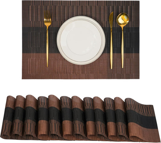 Placemats Set of 12，Non-Slip PVC Weave Table Mats Easy to Clean，Heat Resistant Place Mats for