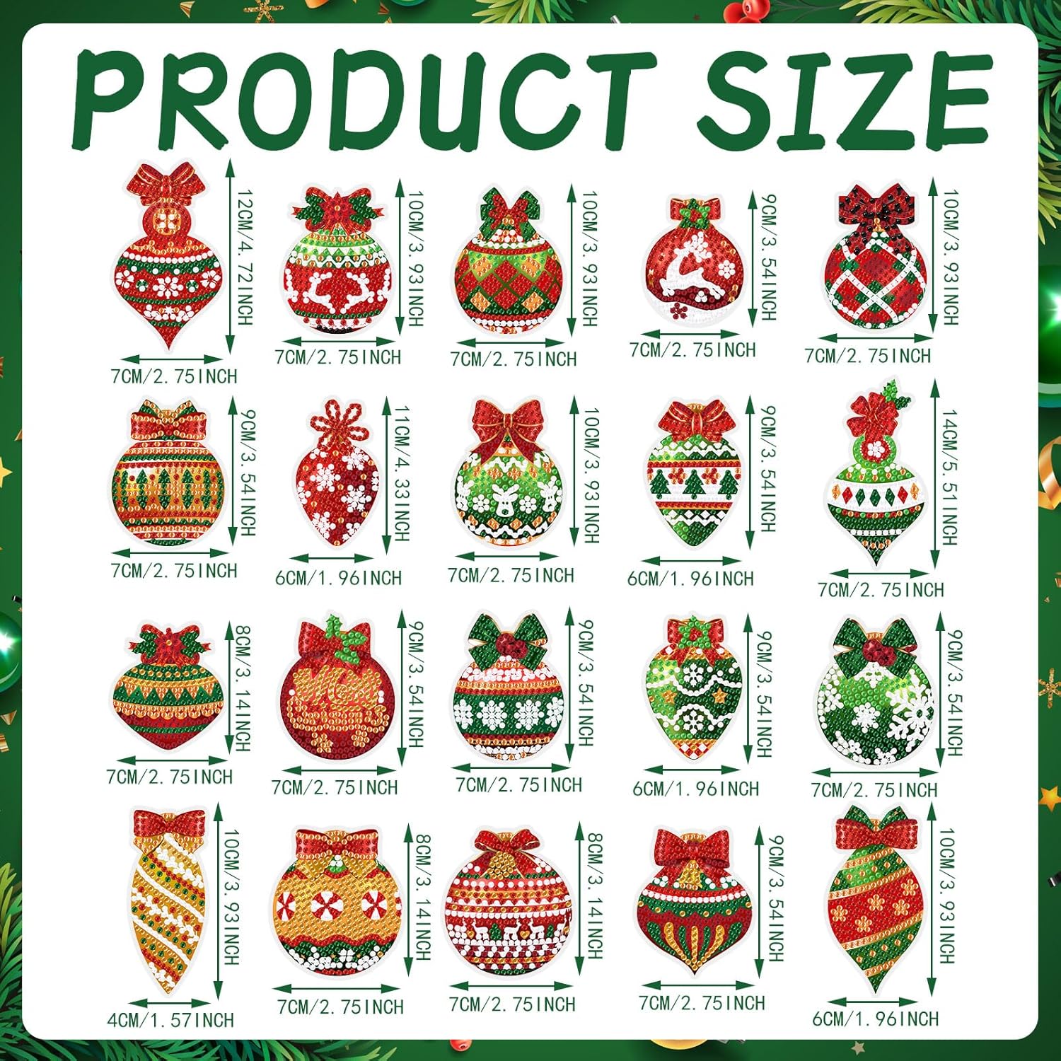 Tondiamo 20 Pcs Christmas Diamond Painting Keychain Kits 5D DIY Diamond Art Pendants Double Sided
