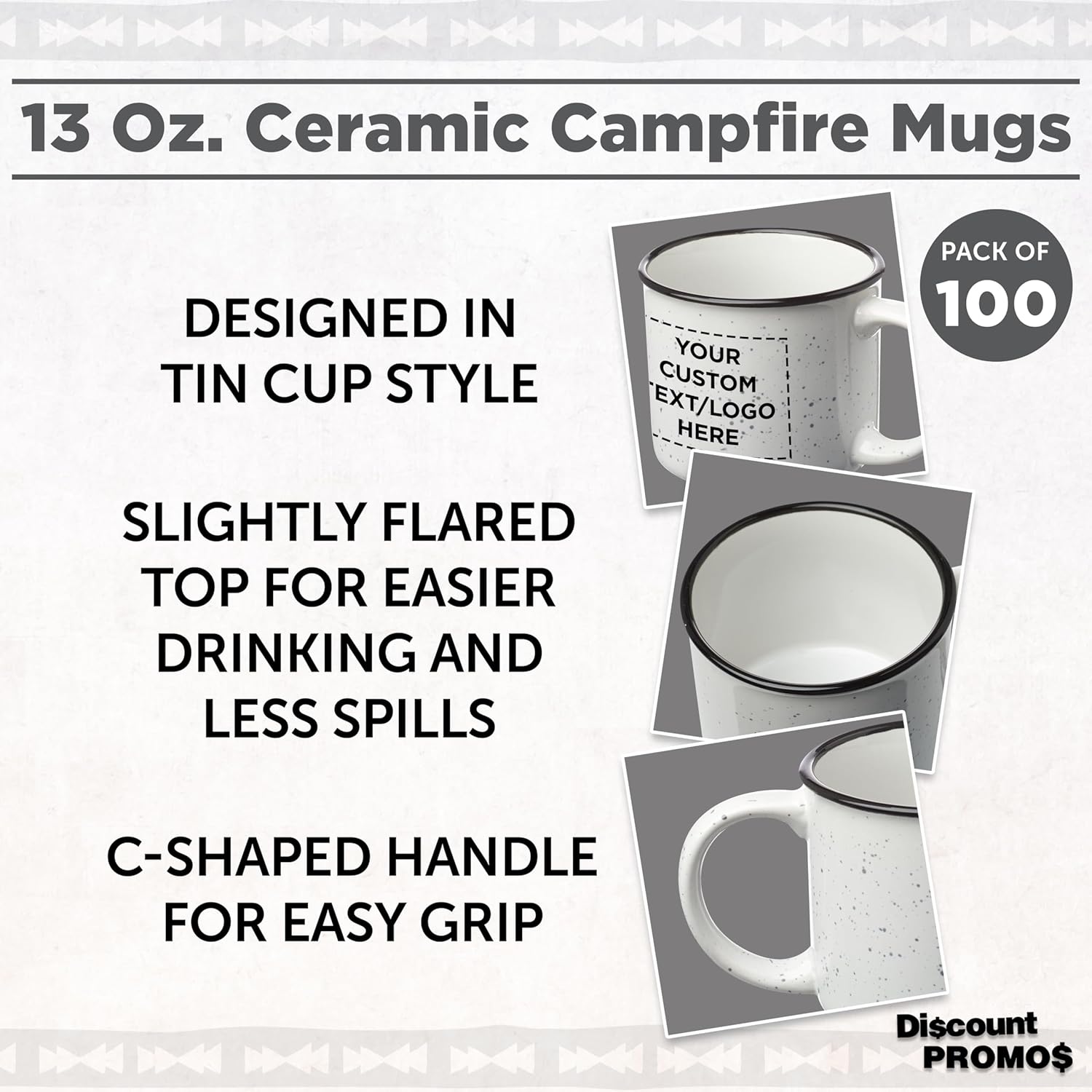 DISCOUNT PROMOS Custom Ceramic Campfire Coffee Mugs 13 oz. Set of 100, Personalized Bulk Pack