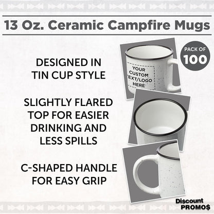 DISCOUNT PROMOS Custom Ceramic Campfire Coffee Mugs 13 oz. Set of 100, Personalized Bulk Pack