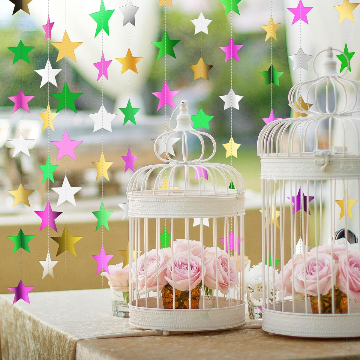 Patelai Glitter Star Garland Banner Decor 130 Feet Star Hanging Bunting Banner Twinkle Backdrop for