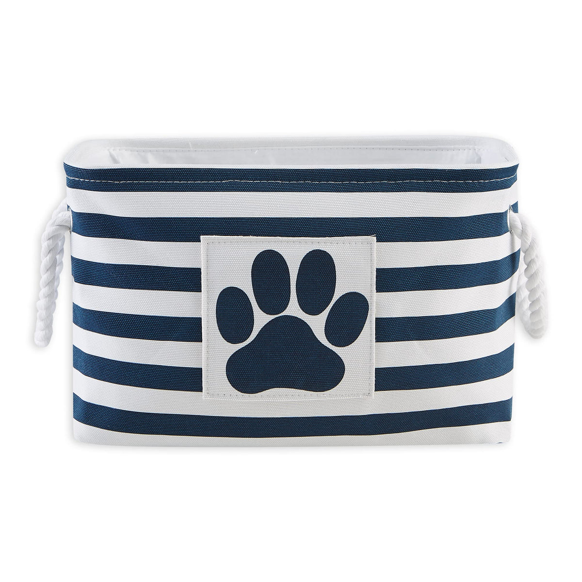 Bone Dry Pet Storage Collection Striped Paw Patch Bin, Small Rectangle, Navy