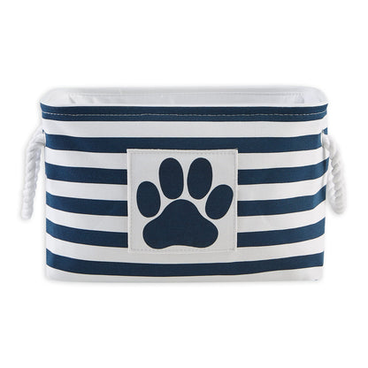Bone Dry Pet Storage Collection Striped Paw Patch Bin, Small Rectangle, Navy